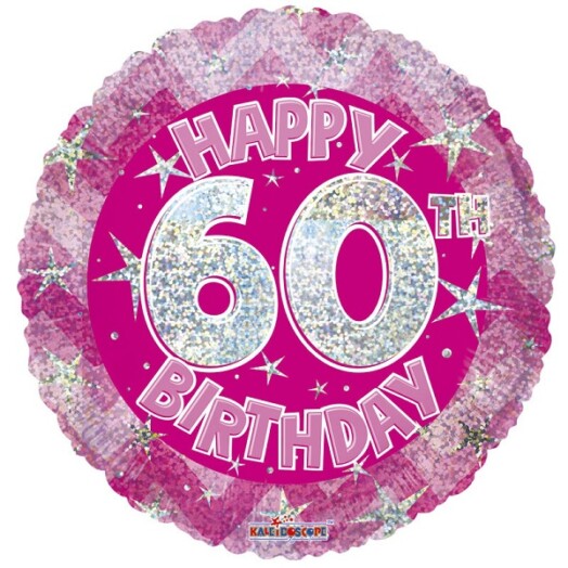 18" Pink Holographic Happy 60th Birthday Foil Balloon