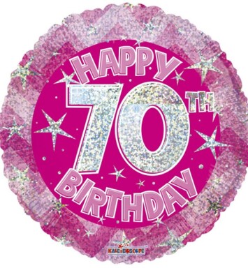 18" Pink Holographic Happy 70th Birthday Foil Balloon