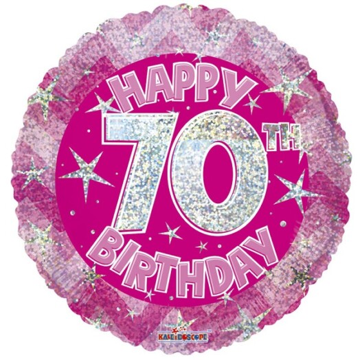 18" Pink Holographic Happy 70th Birthday Foil Balloon