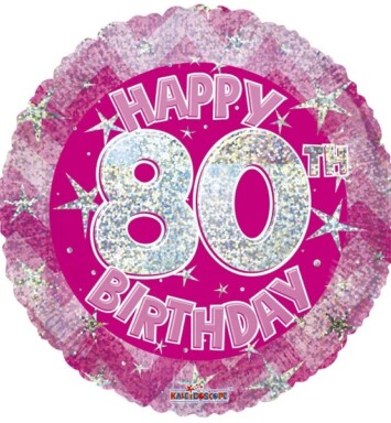 18" Pink Holographic Happy 80th Birthday Foil Balloon