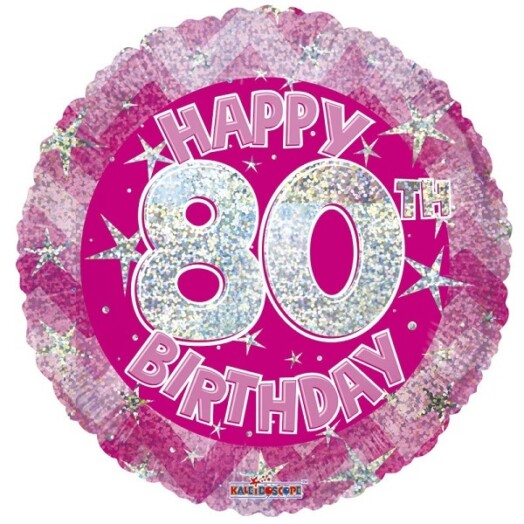 18" Pink Holographic Happy 80th Birthday Foil Balloon