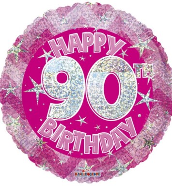 18" Pink Holographic Happy 90th Birthday Foil Balloon