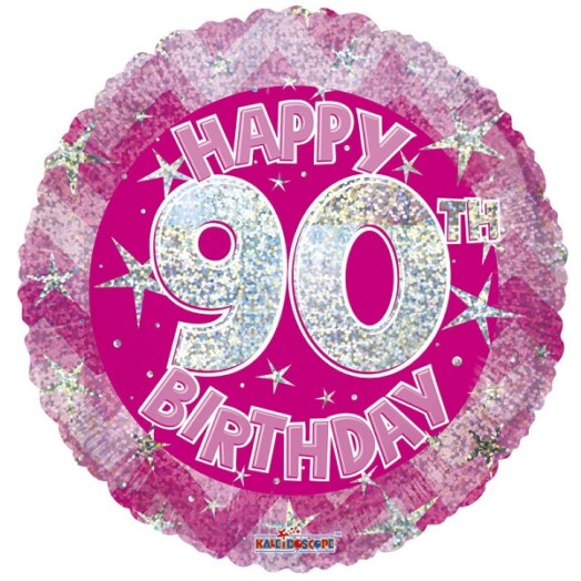 18" Pink Holographic Happy 90th Birthday Foil Balloon