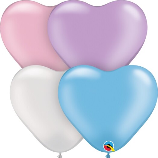 6 Inch Heart Pastel Pearl Assortment Latex Balloons 100ct
