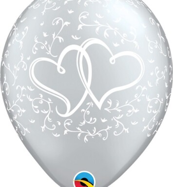 11 Inch Entwined Hearts Metallic Silver Latex
