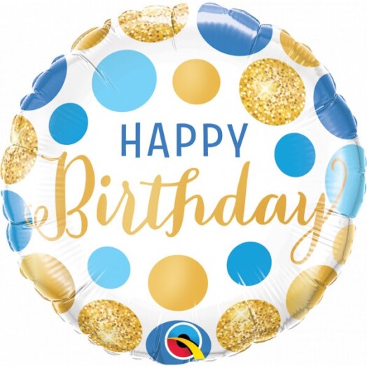 18" Blue & Gold Dots Birthday Foil Balloon