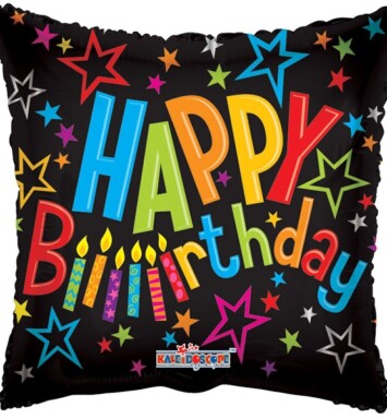 18" Happy Birthday on Black Foil Balloon