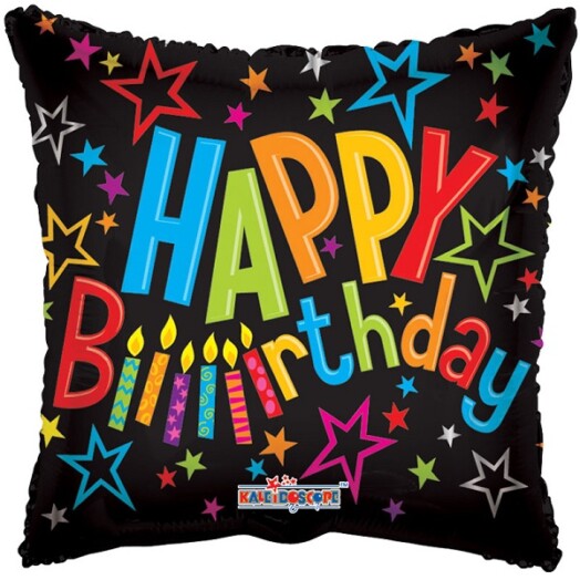 18" Happy Birthday on Black Foil Balloon