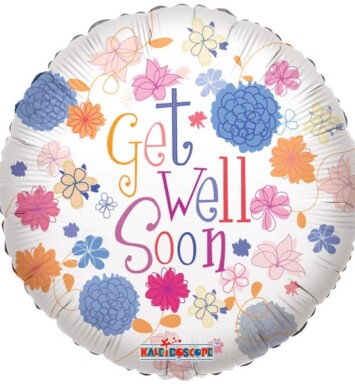 18" Get Well Pastel Flowers Foil Balloon