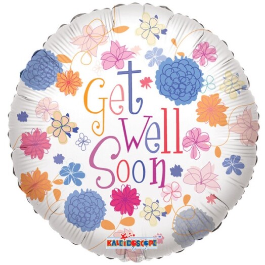 18" Get Well Pastel Flowers Foil Balloon