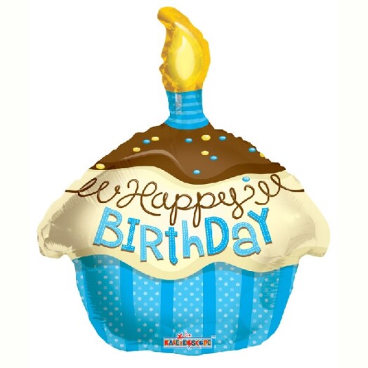 18" Birthday Cupcake Blue Foil Balloon