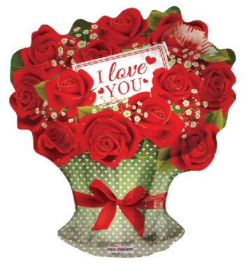 18" I Love You Red Roses Bunch Shape Foil Balloon