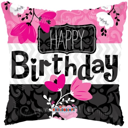 18" Happy Birthday Pink Flower Design Foil Balloon