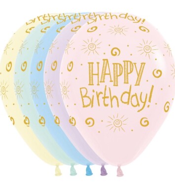 12 Inch Happy Birthday Sunshine Pastel Matte Assorted Latex Balloons 25ct