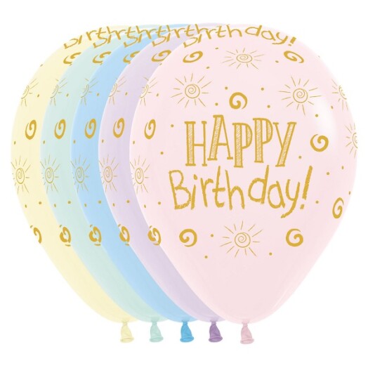 12 Inch Happy Birthday Sunshine Pastel Matte Assorted Latex Balloons 25ct