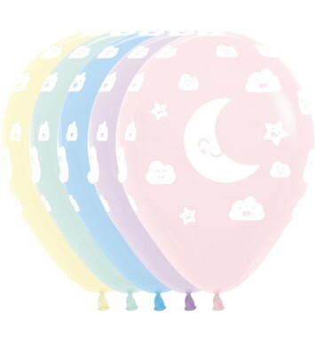 12 Inch Moon & Sun Pastel Matte Assorted Latex Balloons 25ct