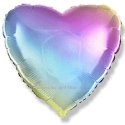 Unpackaged 18" Gradient Pastel Rainbow Heart Foil Balloon