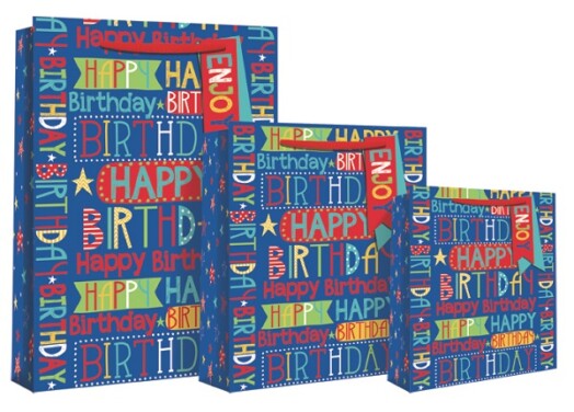 Bright Text Birthday Blue Gift Bag - Large