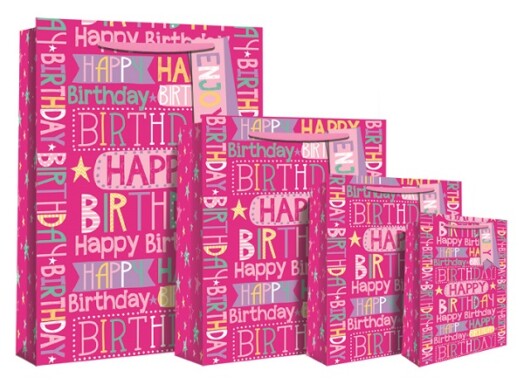 Bright Text Birthday Pink Gift Bag - Extra Large