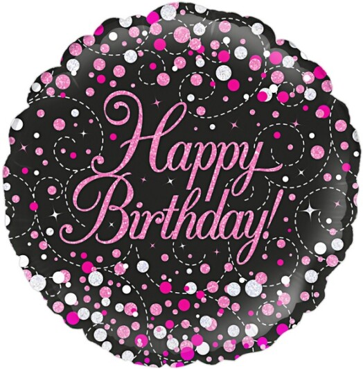 18" Sparkling Fizz Birthday Black & Pink Holographic Foil Balloon