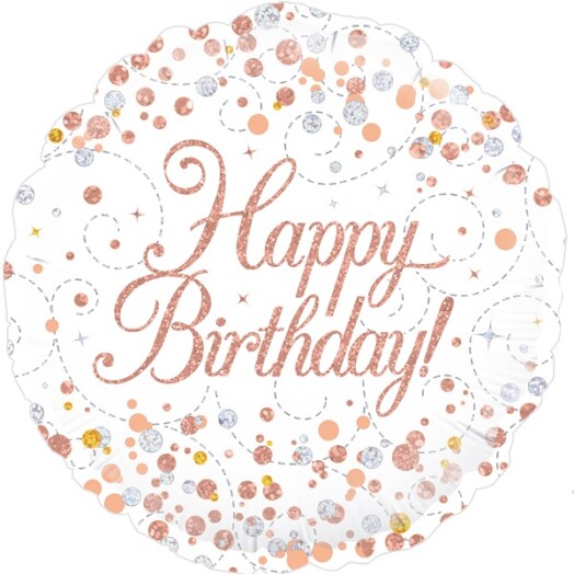 18" Sparkling Fizz Birthday White & Rose Gold Foil Balloon
