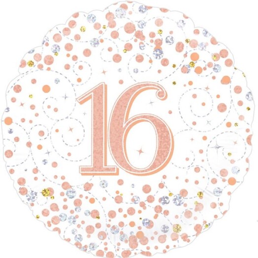 18" 16th Sparkling Fizz Birthday White & Rose Gold Foil Balloon