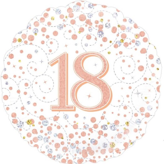 18" 18th Sparkling Fizz Birthday White & Rose Gold Foil Balloon