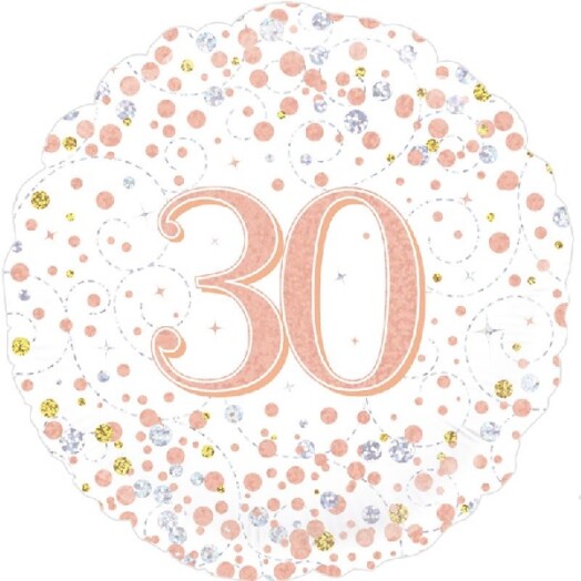 18" 30th Sparkling Fizz Birthday White & Rose Gold Foil Balloon