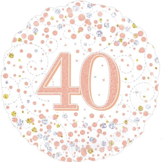 18" 40th Sparkling Fizz Birthday White & Rose Gold Foil Balloon