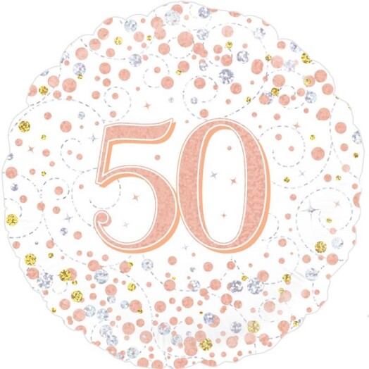 18" 50th Sparkling Fizz Birthday White & Rose Gold Foil Balloon