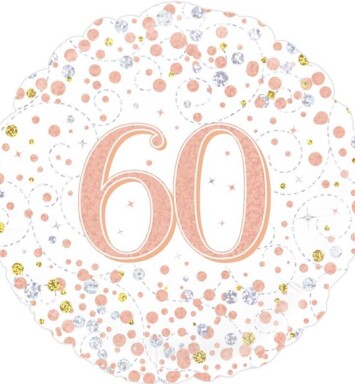18" 60th Sparkling Fizz Birthday White & Rose Gold Foil Balloon