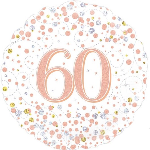 18" 60th Sparkling Fizz Birthday White & Rose Gold Foil Balloon