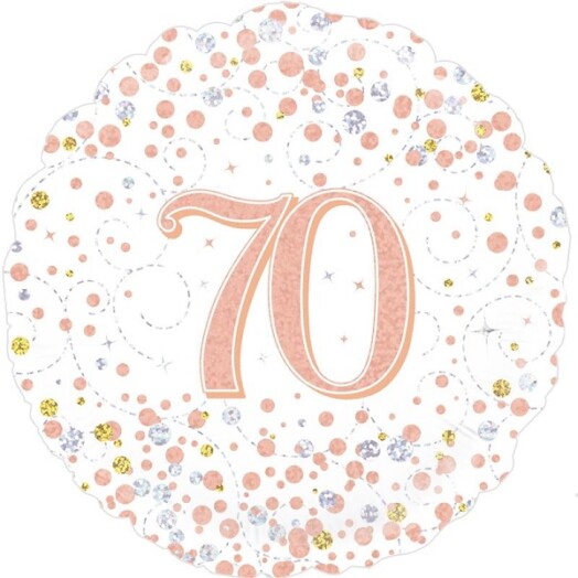 18" 70th Sparkling Fizz Birthday White & Rose Gold Foil Balloon