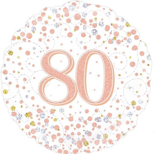 18" 80th Sparkling Fizz Birthday White & Rose Gold Foil Balloon