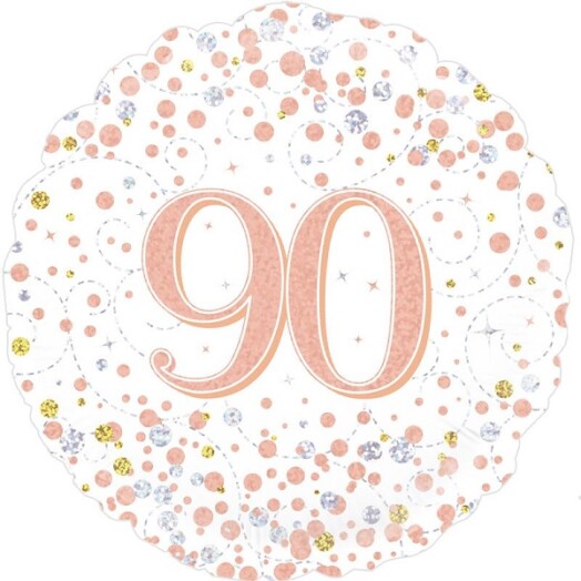 18" 90th Sparkling Fizz Birthday White & Rose Gold Foil Balloon