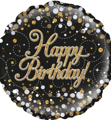 18 Inch Sparkling Fizz Birthday Black & Gold Foil Balloon