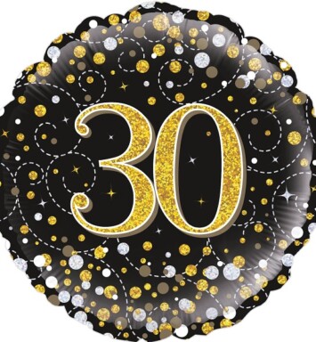 18" 30th Sparkling Fizz Birthday Black & Gold Foil Balloon