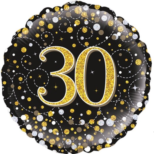 18" 30th Sparkling Fizz Birthday Black & Gold Foil Balloon