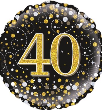 18" 40th Sparkling Fizz Birthday Black & Gold Foil Balloon