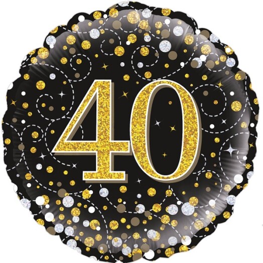 18" 40th Sparkling Fizz Birthday Black & Gold Foil Balloon