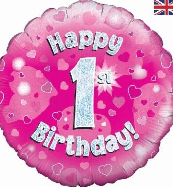 18" 1st Birthday Pink Foil Balloon