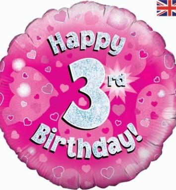 18" 3rd Birthday Pink Foil Balloon