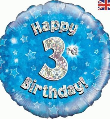 18" 3rd Birthday Blue Foil Balloon