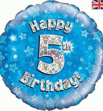 18" 5th Birthday Blue Foil Balloon