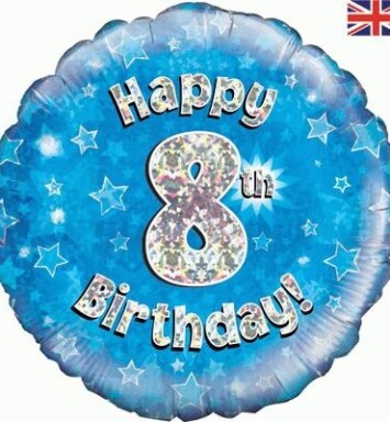 18" 8th Birthday Blue Foil Balloon