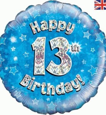 18" 13th Birthday Blue Foil Balloon