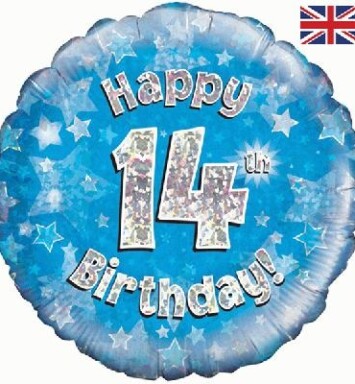 18" 14th Birthday Blue Foil Balloon