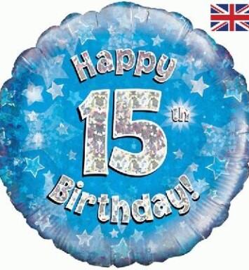 18" 15th Birthday Blue Foil Balloon