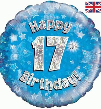 18" 17th Birthday Blue Foil Balloon