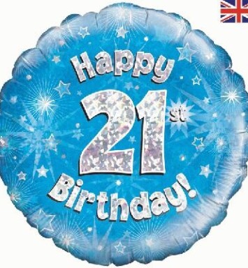 18" 21st Birthday Blue Foil Balloon